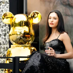 Aero Bear 135cm Gold Resin Indoor Sculpture