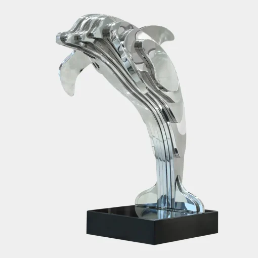Aqua Dolphin 70cm Silver Metal Garden Sculpture