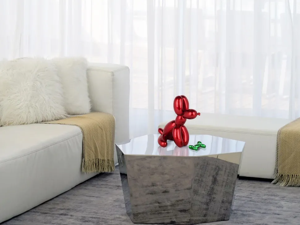 Balloon Dog & Bone 28cm Red Resin Indoor Sculpture