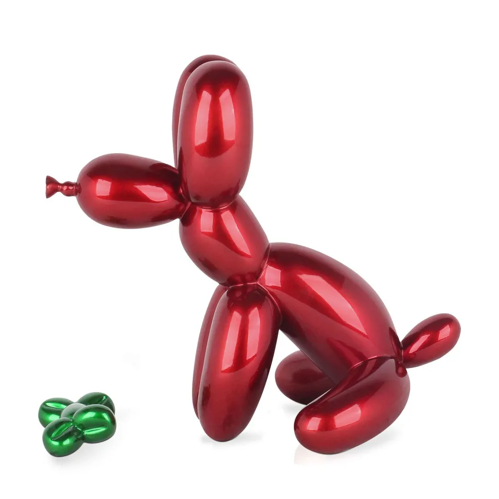 Balloon Dog & Bone 28cm Red Resin Indoor Sculpture