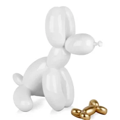 Balloon Dog & Bone 46cm White Resin Indoor Sculpture
