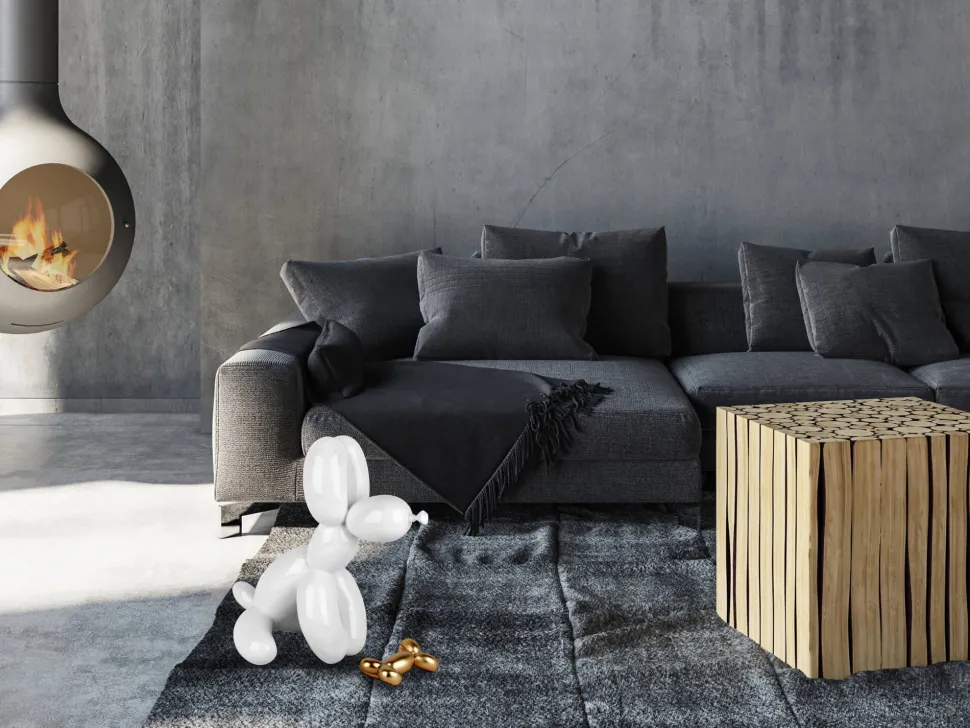 Balloon Dog & Bone 46cm White Resin Indoor Sculpture