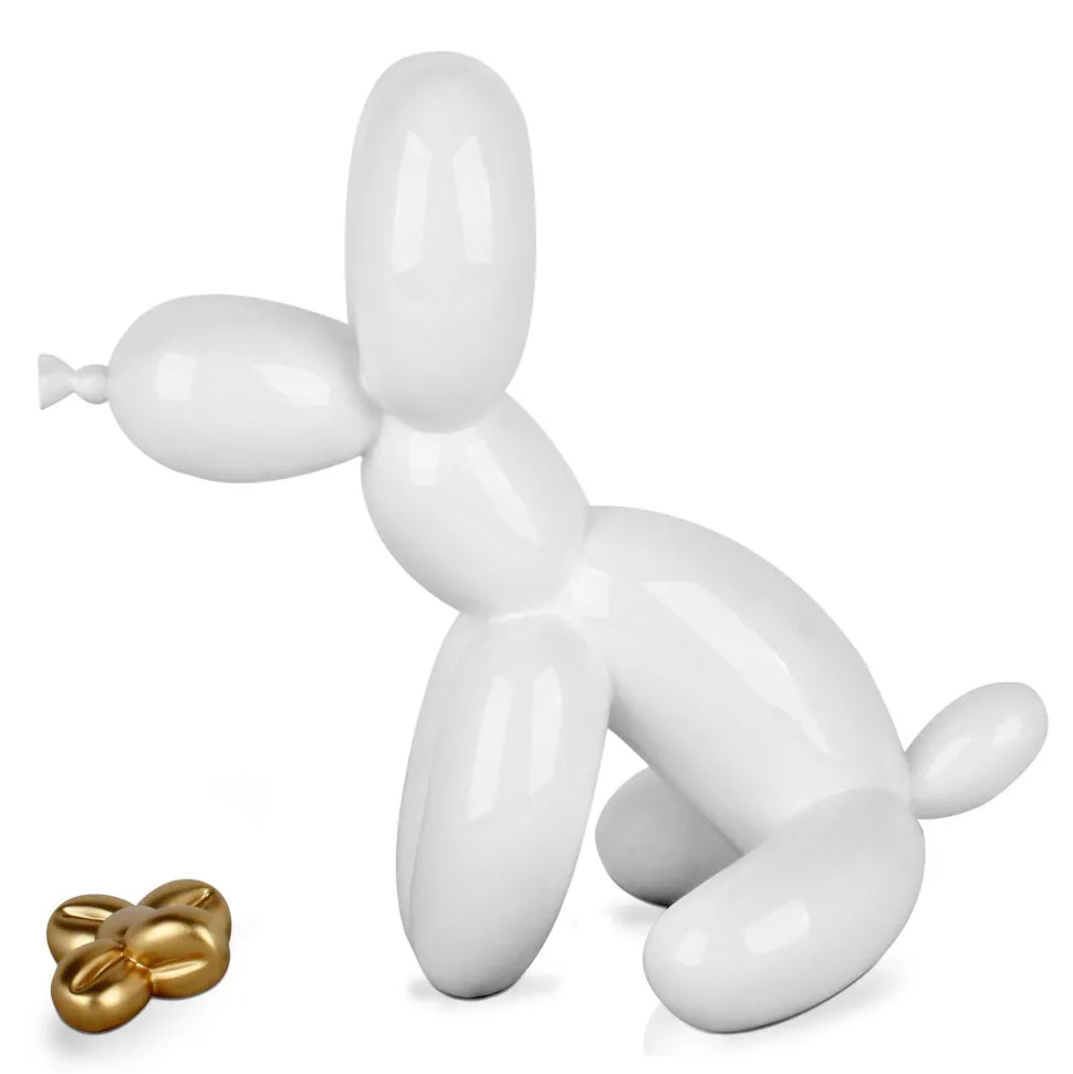 Balloon Dog & Bone 46cm White Resin Indoor Sculpture