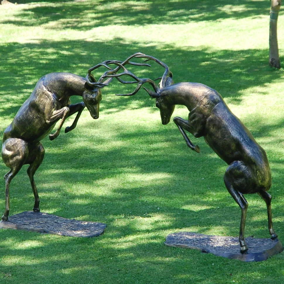 Battling Stags Life-Size 140cm Bronze Metal Garden Statues