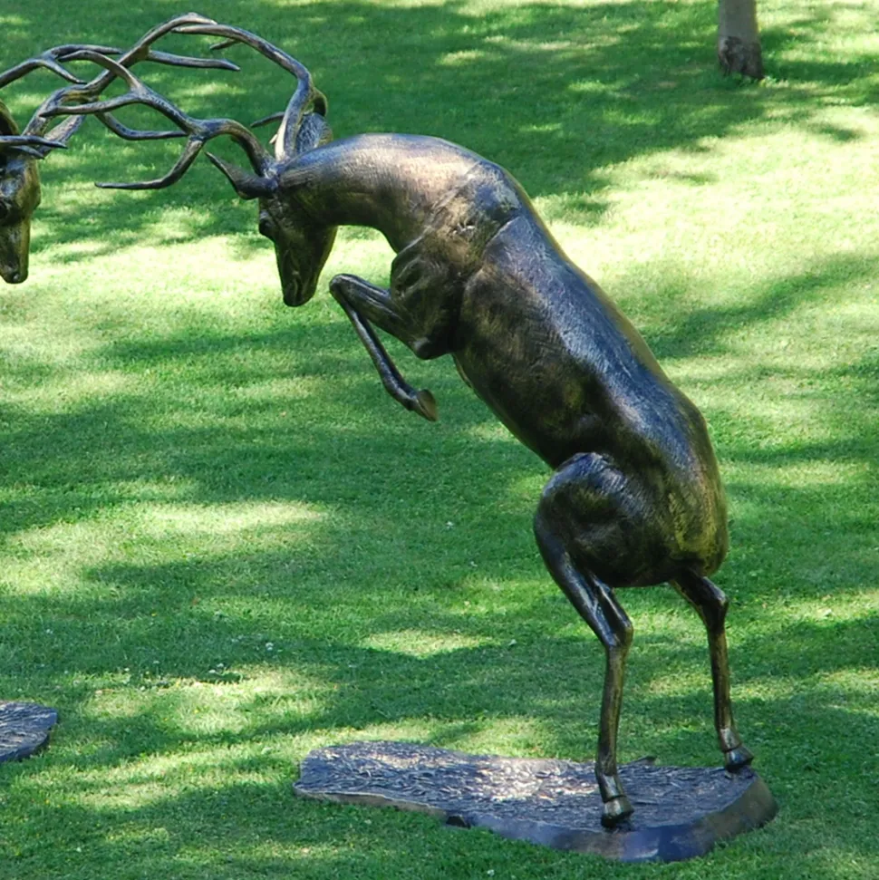 Battling Stags Life-Size 140cm Bronze Metal Garden Statues