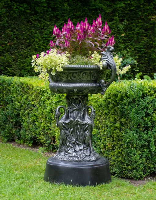 Classic Swan Urn Bronze Metal Garden Planter