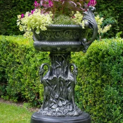 Classic Swan Urn Bronze Metal Garden Planter