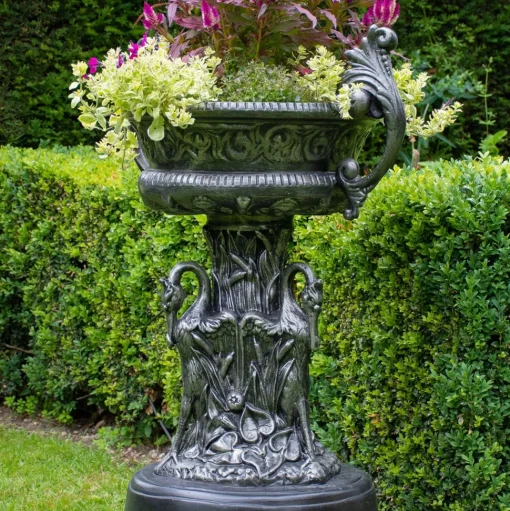 Classic Swan Urn Bronze Metal Garden Planter