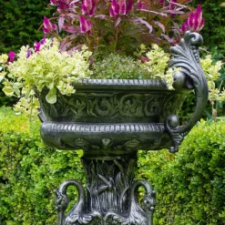 Classic Swan Urn Bronze Metal Garden Planter