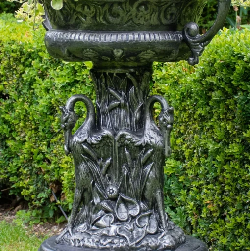 Classic Swan Urn Bronze Metal Garden Planter