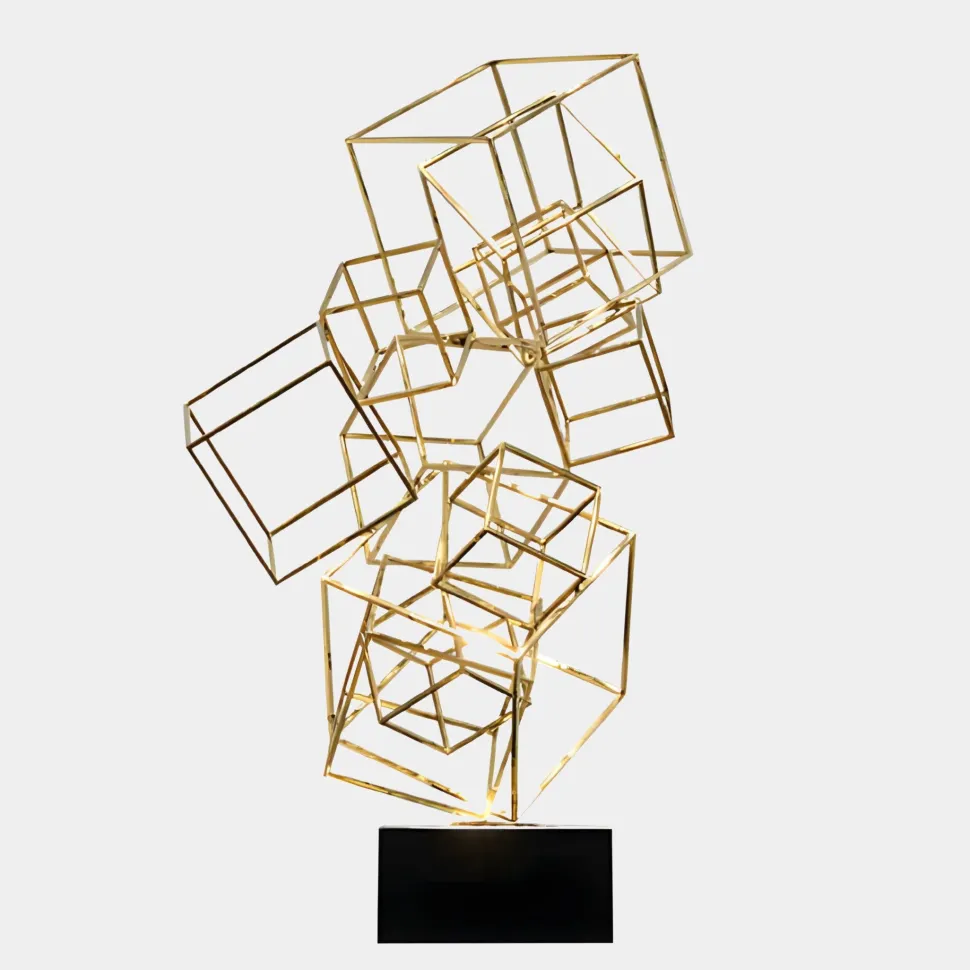 Cube Fusion 85cm Gold Metal Indoor Sculpture