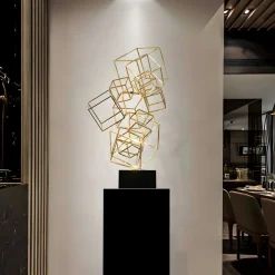 Cube Fusion 85cm Gold Metal Indoor Sculpture