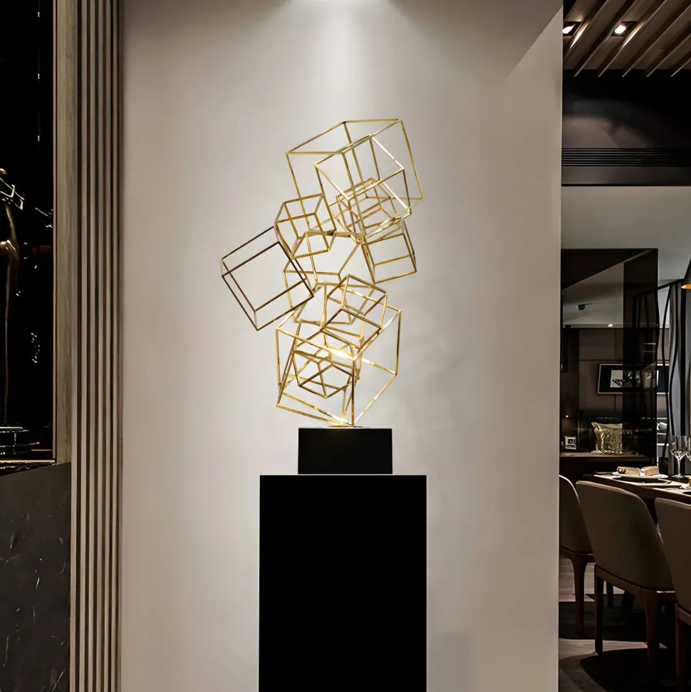 Cube Fusion 85cm Gold Metal Indoor Sculpture