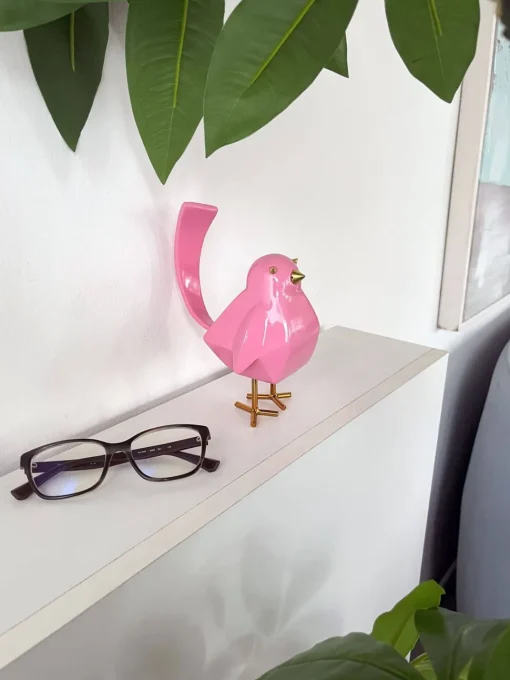 Cubic Bird 18cm Pink Resin Indoor Sculpture