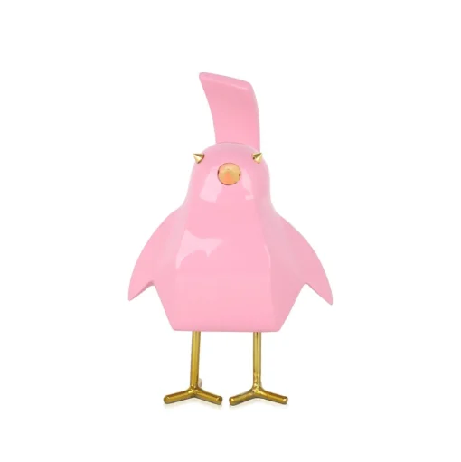 Cubic Bird 18cm Pink Resin Indoor Sculpture