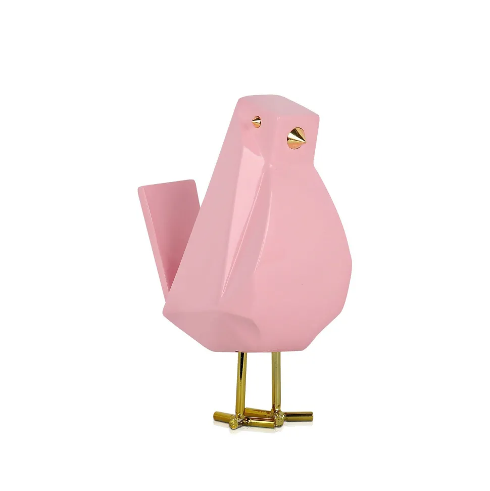 Cubic Bird 18cm Rosa Pink Resin Indoor Sculpture