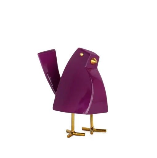Cubic Bird 14cm Violet Resin Indoor Sculpture