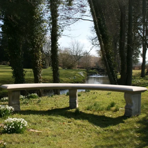 Curved Plain Double Stone Garden Bench