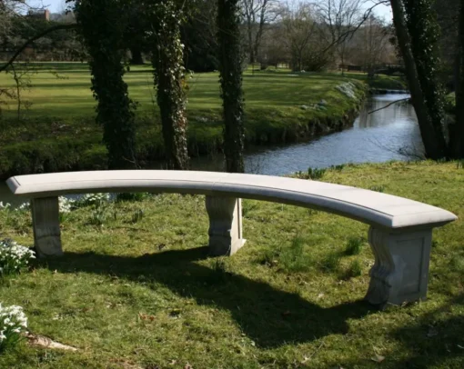 Curved Plain Double Stone Garden Bench