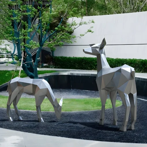 Deer 90cm Geometric Metal Garden Sculpture