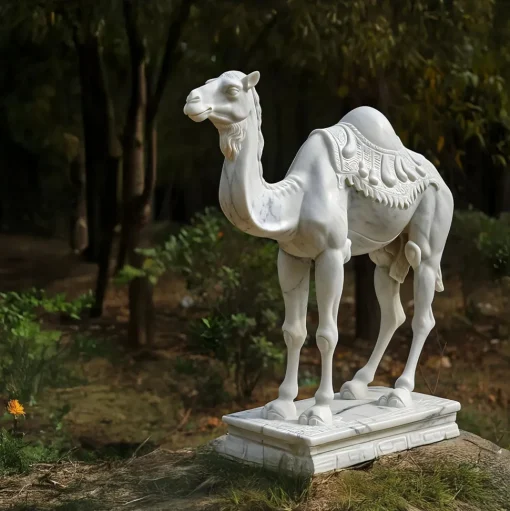 Desert Camel 160cm White Marble Garden Statue v6