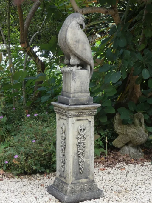 Eagle on Floral Pedestal Modern Stone Garden Statue