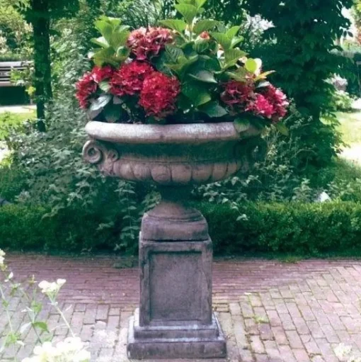Edwardian Stone Garden Planter on Plain Pedestal