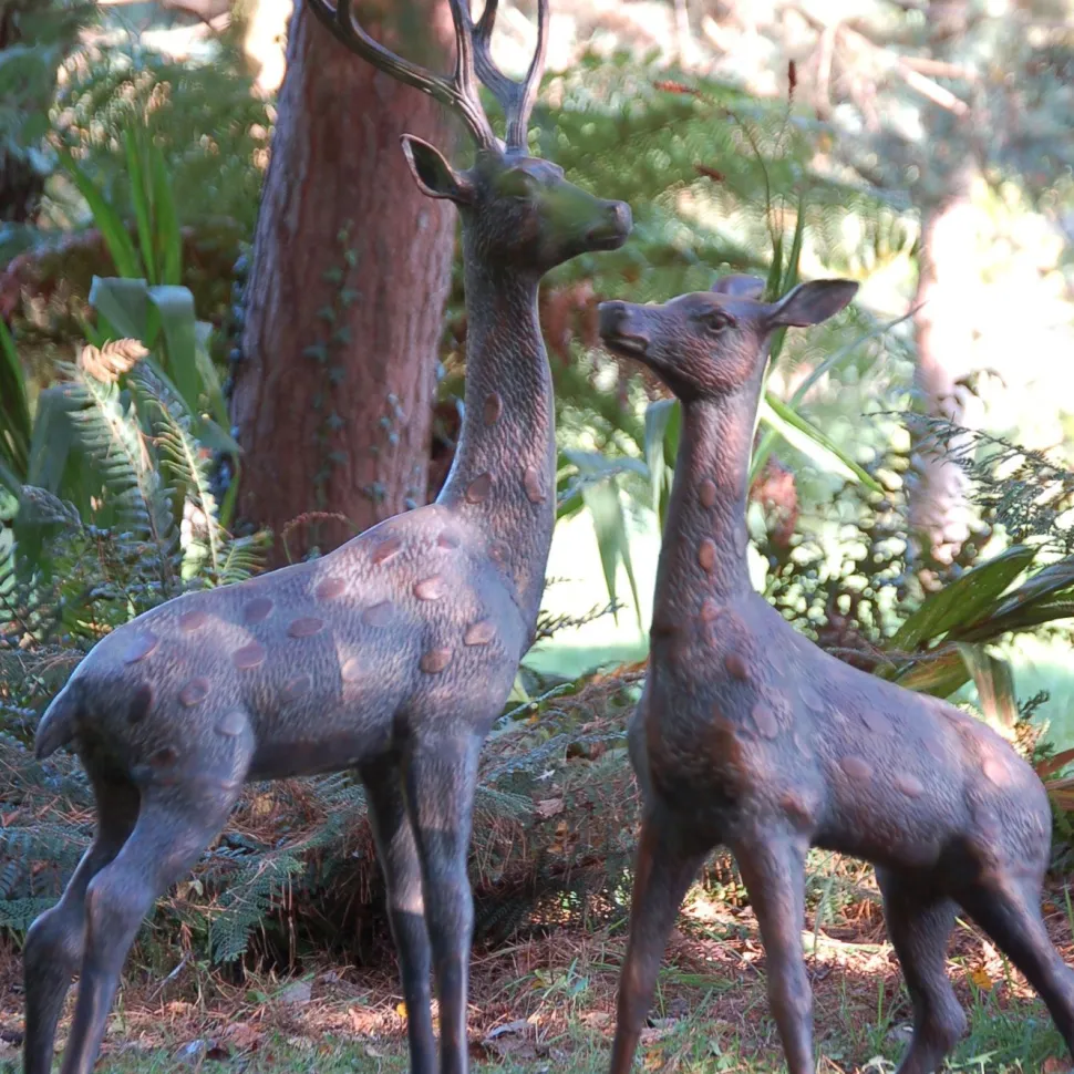 Extra Large Stag & Doe Deer Bronze Garden Statues