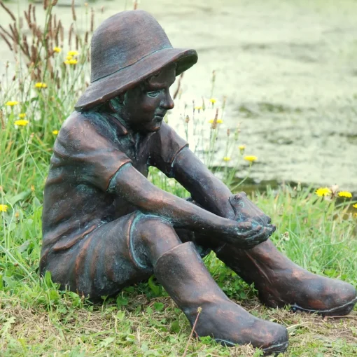 Farmer Boy Bronze Resin Garden Ornament