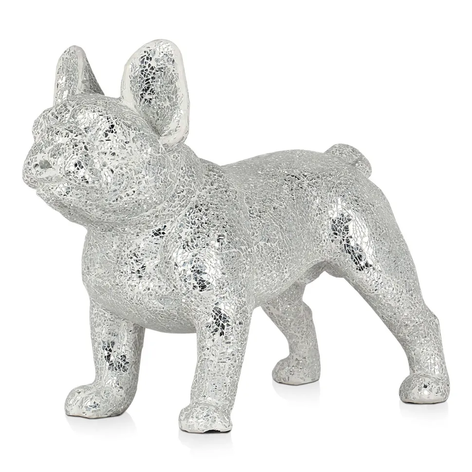 French Bulldog 38cm Silver Resin Indoor Sculpture