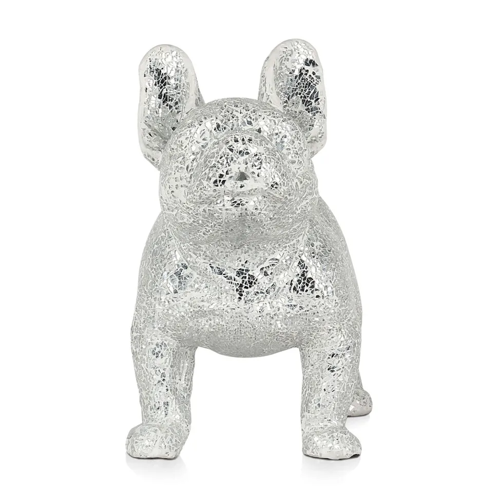 French Bulldog 38cm Silver Resin Indoor Sculpture