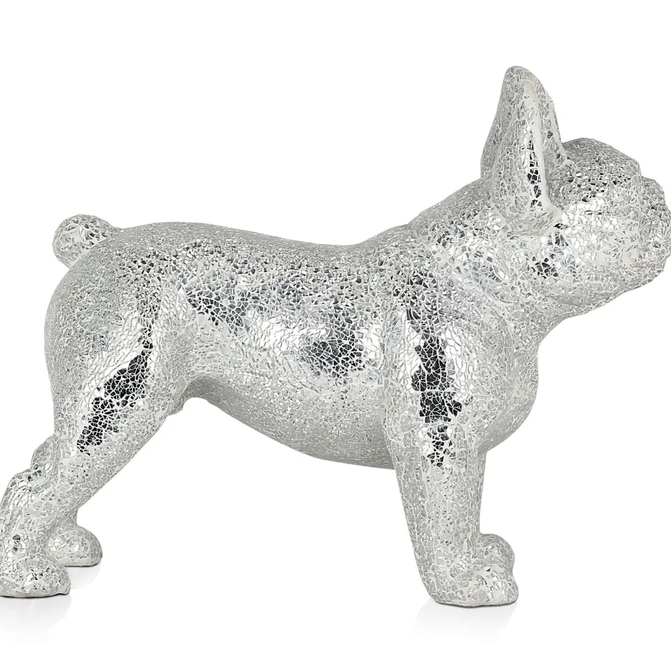 French Bulldog 38cm Silver Resin Indoor Sculpture