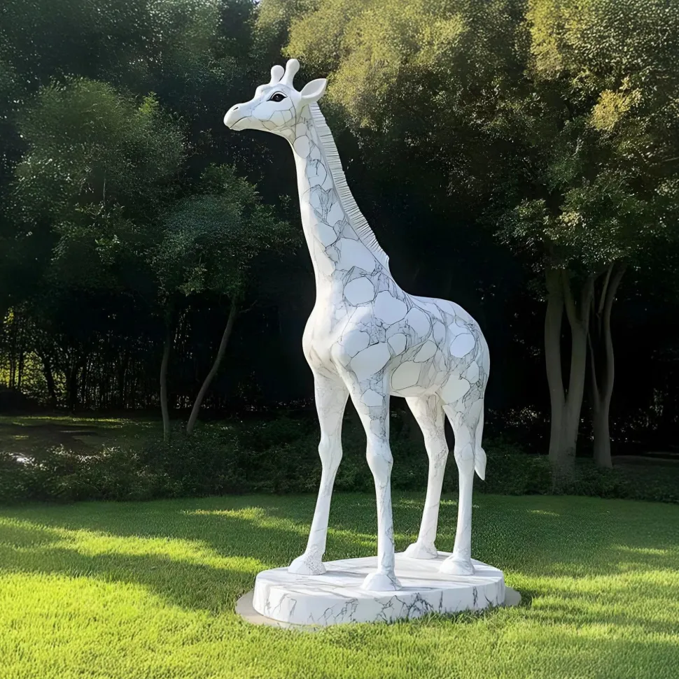 Gigantic Giraffe 350cm White Marble Garden Statue v3