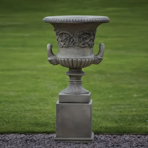 Grecian Stone Garden Planter Urn on Pedestal