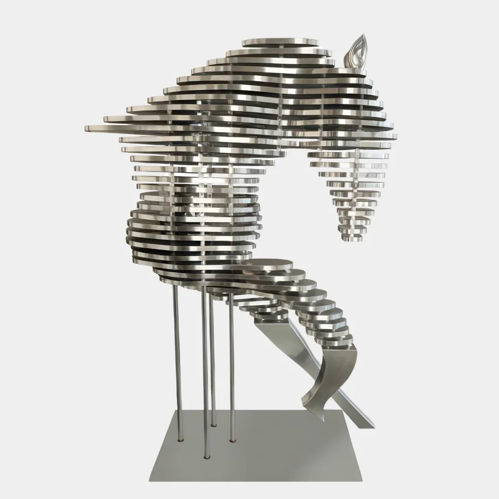 Harmonic Horse 160cm Silver Metal Garden Sculpture v2