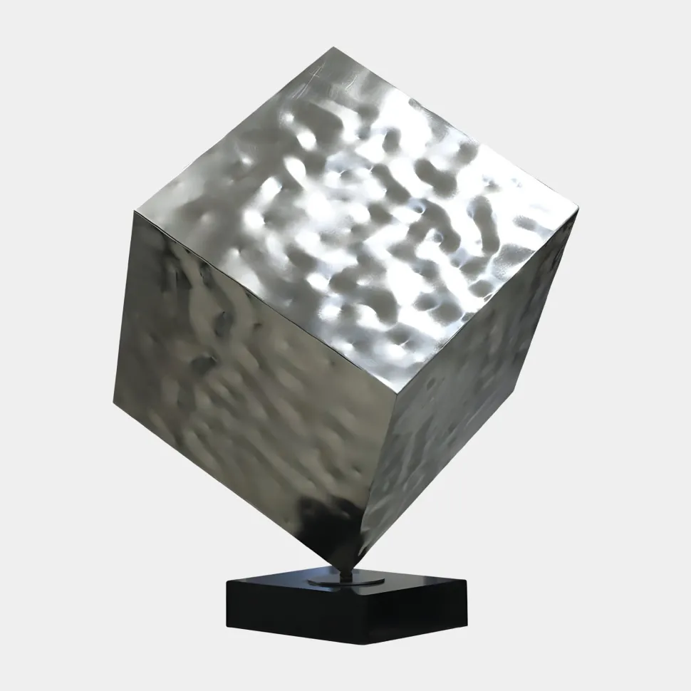 Hyper Cube 75cm Silver Metal Indoor Sculpture