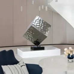 Hyper Cube 75cm Silver Metal Indoor Sculpture