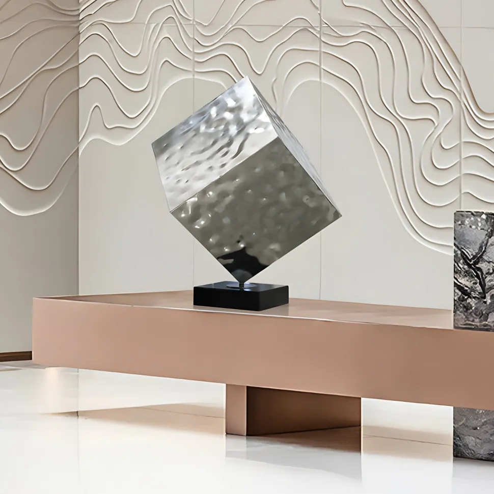 Hyper Cube 75cm Silver Metal Indoor Sculpture