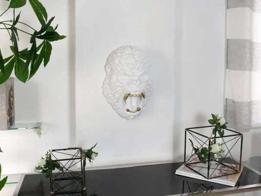 King Gorilla 43cm White Resin Wall Sculpture