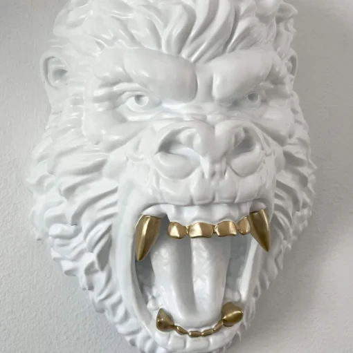 King Gorilla 43cm White Resin Wall Sculpture