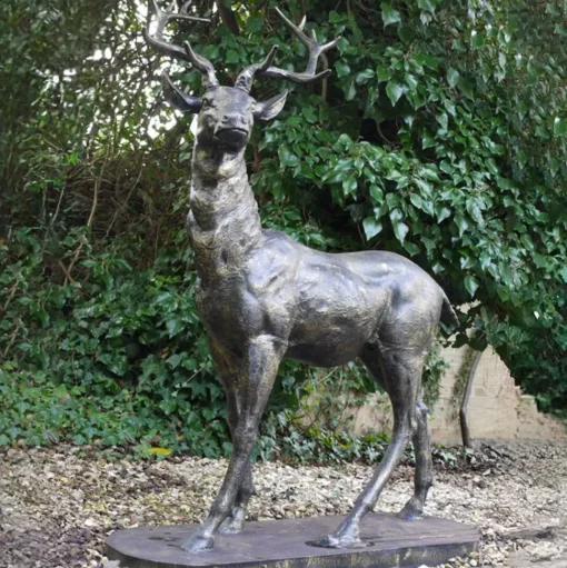 Large Deer Right Facing Stag Bronze Metal Garden Statue