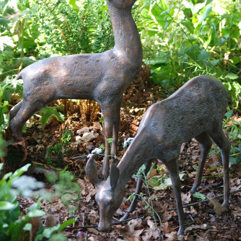 Large Stag & Doe Deer Bronze Garden Statues