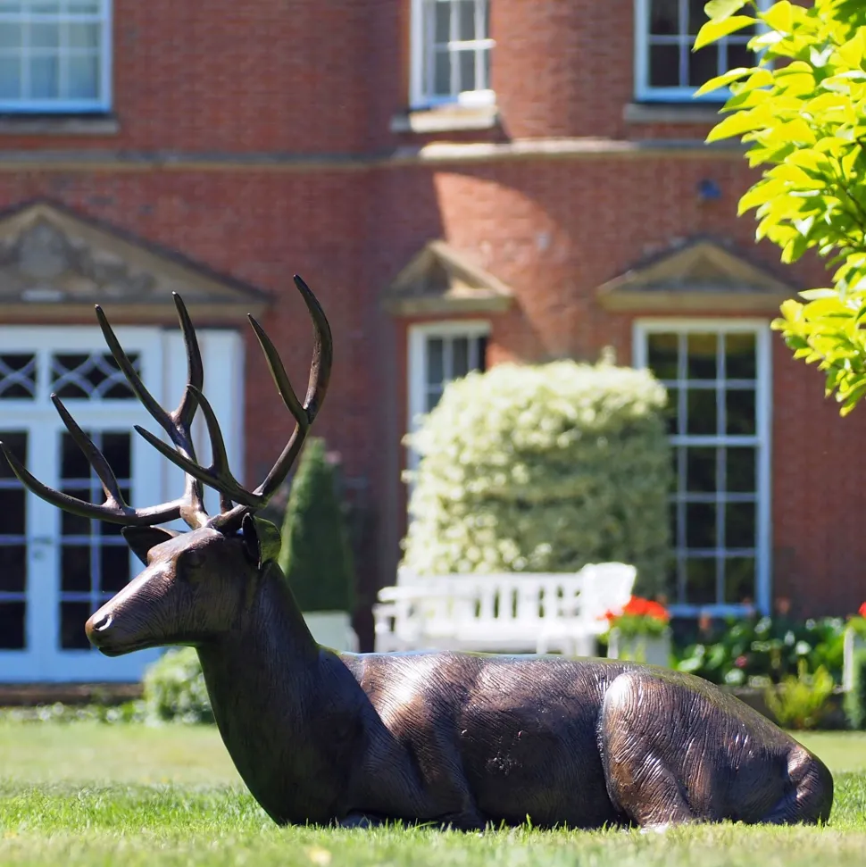 Laying Deer Stag Bronze Metal Garden Statue