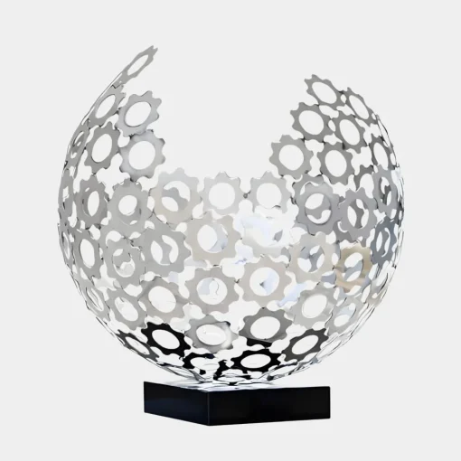 Lunar Sphere 44cm Silver Metal Indoor Sculpture