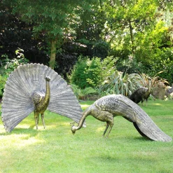 Majestic Peacocks Life-Size Bronze Metal Garden Statues