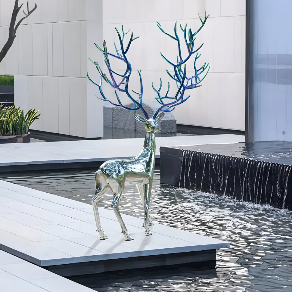 Majestic Stag 258cm Silver Metal Garden Sculpture