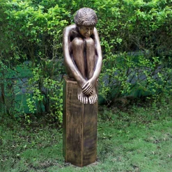 Melina on Column 110cm Bronze Resin Garden Statue