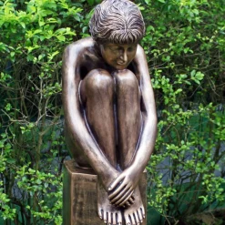 Melina on Column 110cm Bronze Resin Garden Statue