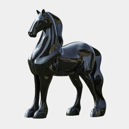 Midnight Stallion 200cm Black Marble Garden Statue
