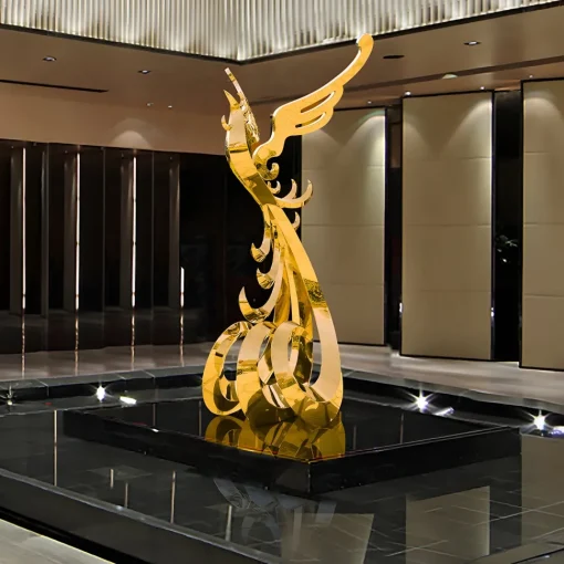Phoenix Rising 212cm Gold Metal Garden Sculpture